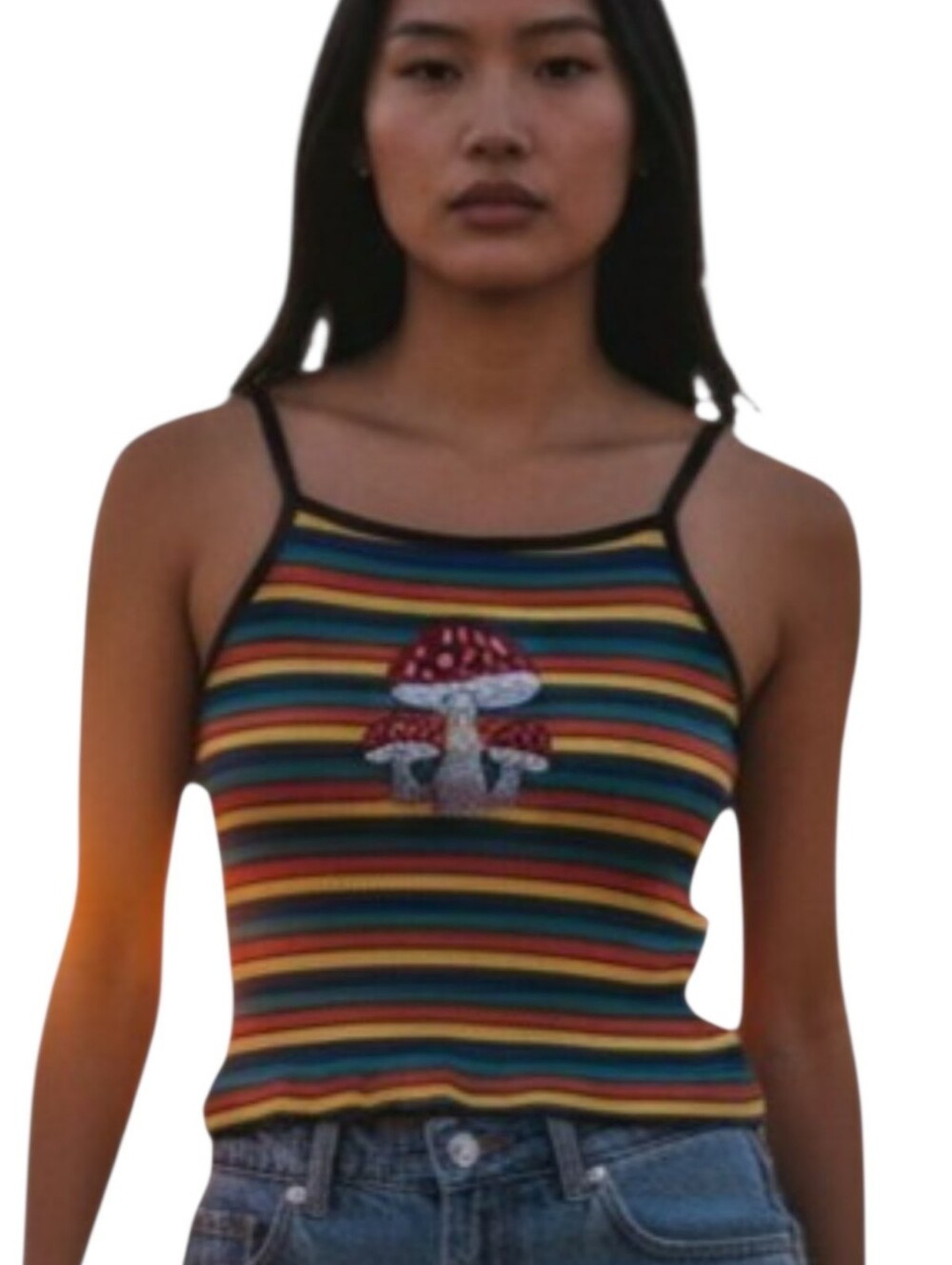 Crop Psychedelic Mushroom Tank Rainbow Stripe Ribbed Y2K Fairycore Festival Top